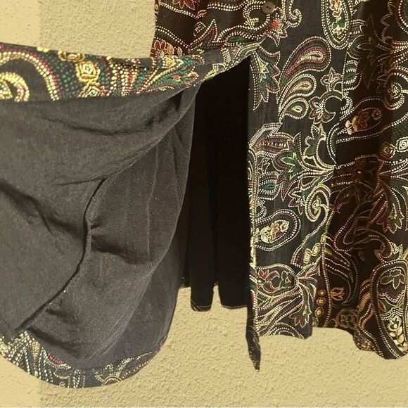 90s vintage black midi slinky skirt faux buttons gold paisley - Picture 3 of 9